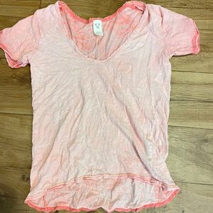 Free people pink t shirt with lace trim